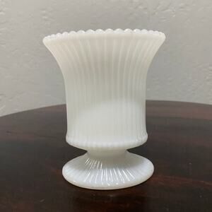 Milk glass vase oval pedestal EO Brody vintage Made in USA 5”